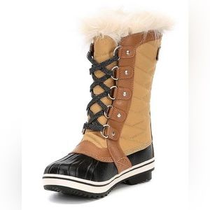 Sorel Kids Tan Brown Black Faux-Fur Lace-Up Winter Boots
